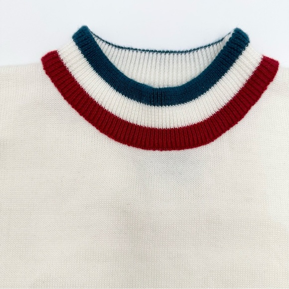 UNIF Short Sleeve Sweater Top White Red & Blue Striped Trim - Picture 4 of 7